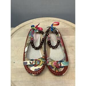 Asian‎ Canvas Flats Colorful Rainbow Beads Euro Womens Size 38 US Size 8